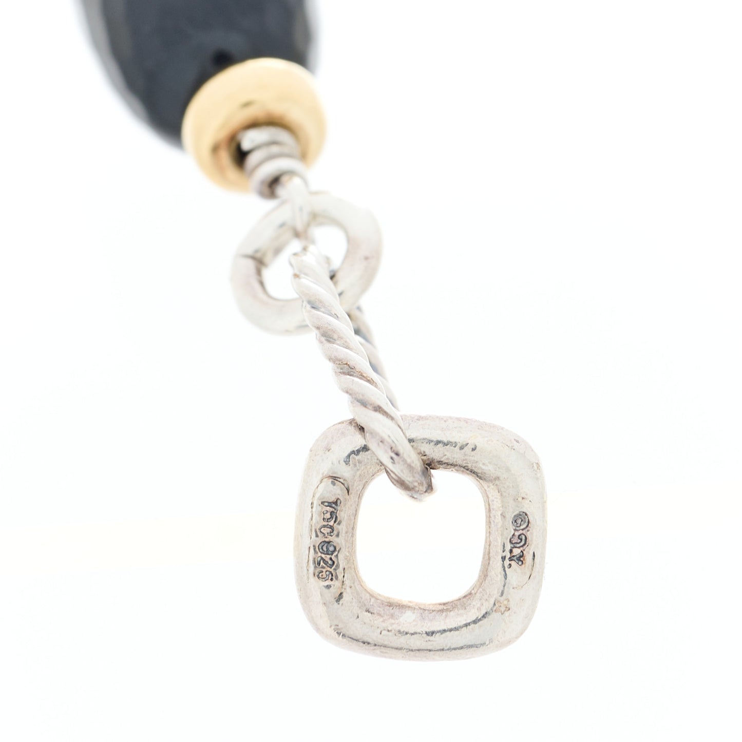 Sterling Silver 18K Yellow Gold Black Onyx Figaro Bracelet