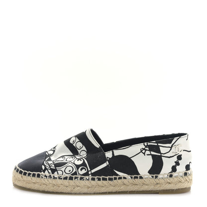 Chanel Printed Canvas Grosgrain 31 Rue Cambon Espadrilles 40 Black White 1 of 8