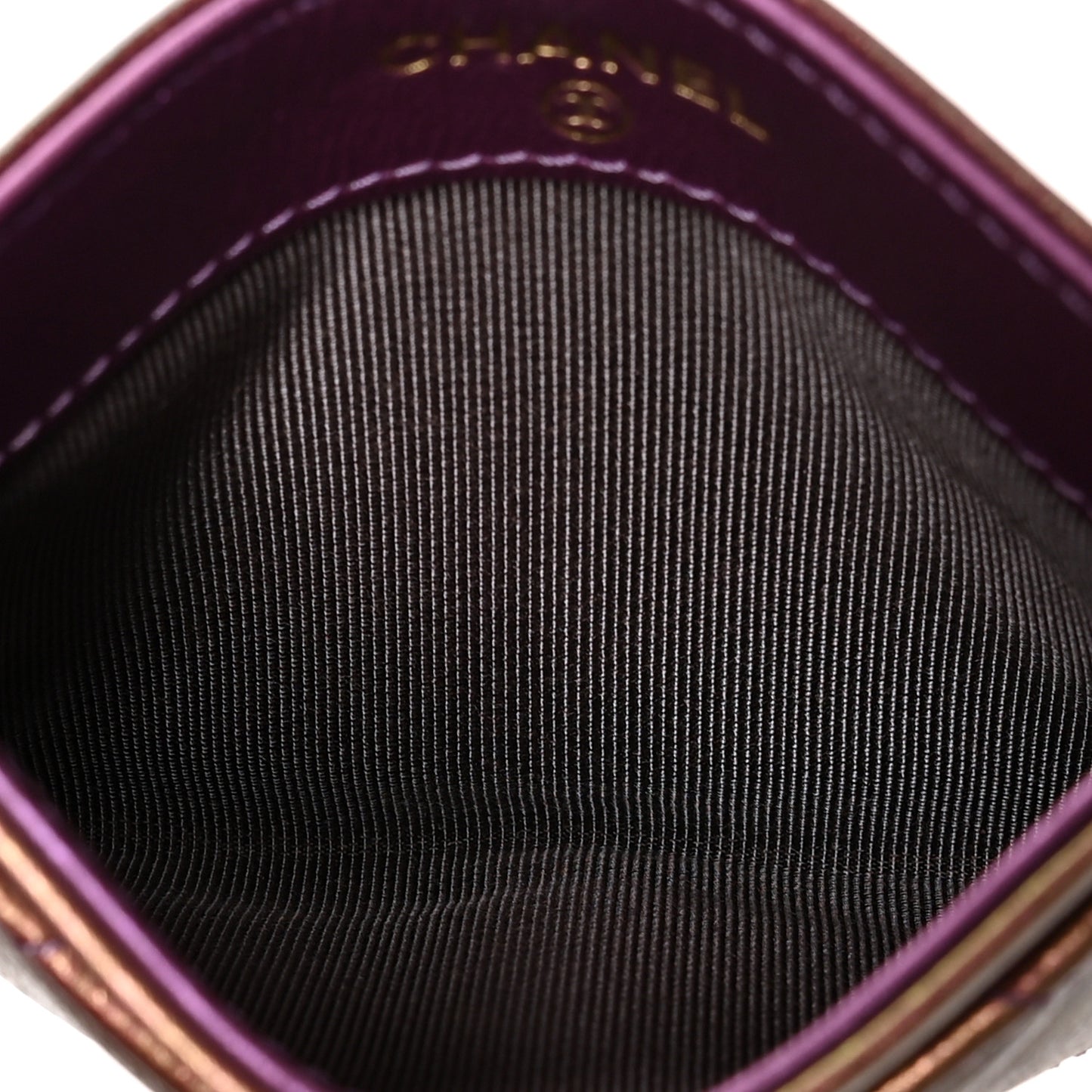 Iridescent Lambskin Quilted Card Holder Purple