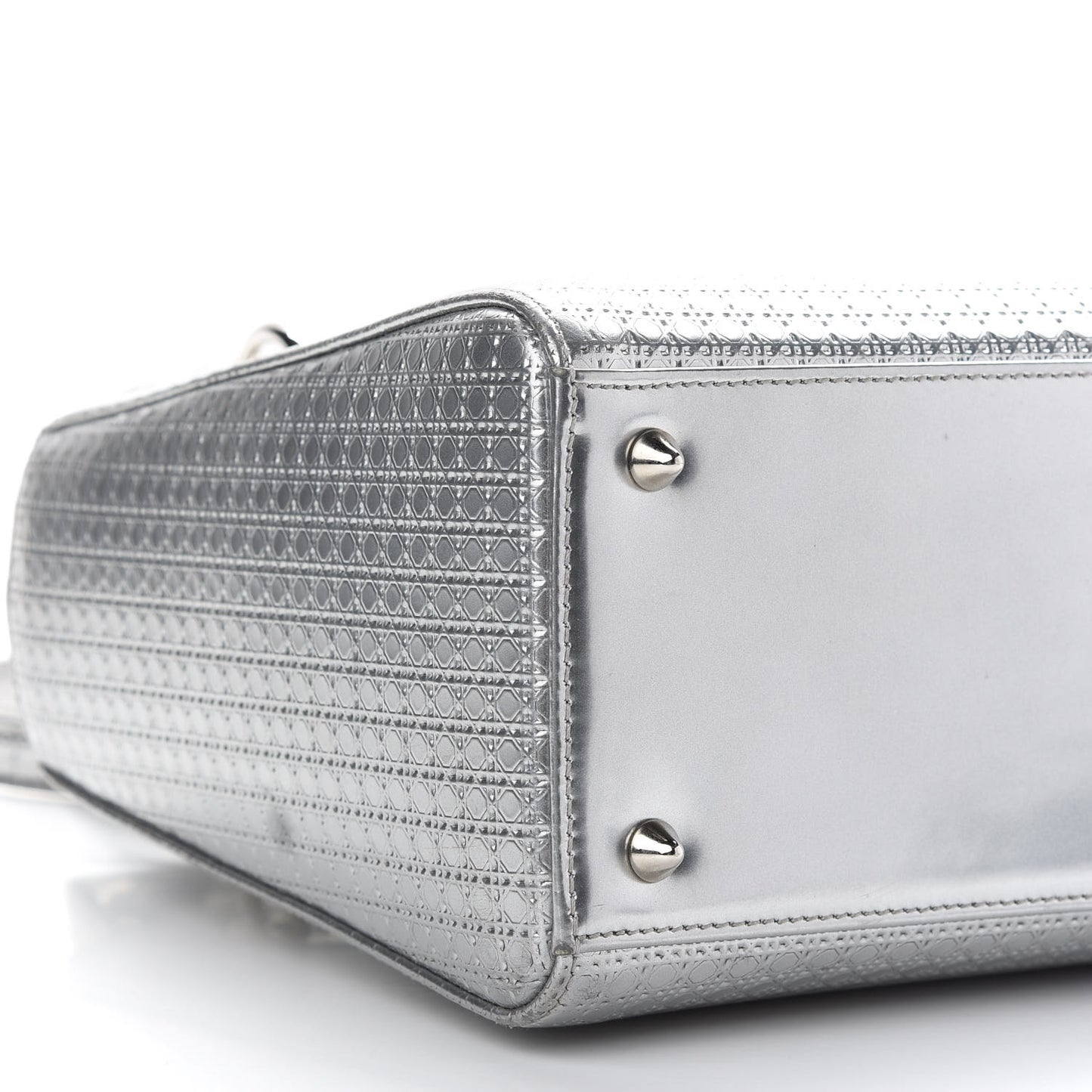 Metallic Patent Micro-Cannage Medium Lady Dior Silver