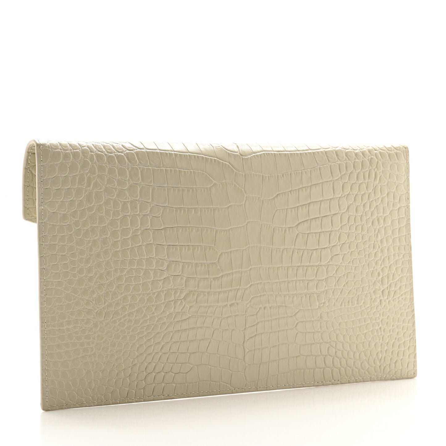 Calfskin Crocodile Embossed Uptown Monogram Pouch Crema Soft