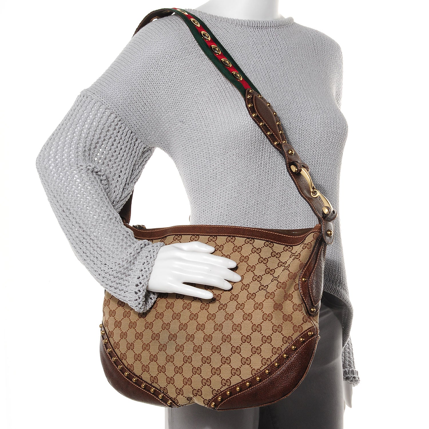 Gucci Monogram Pelham Studded Shoulder Bag Brown 2 of 8