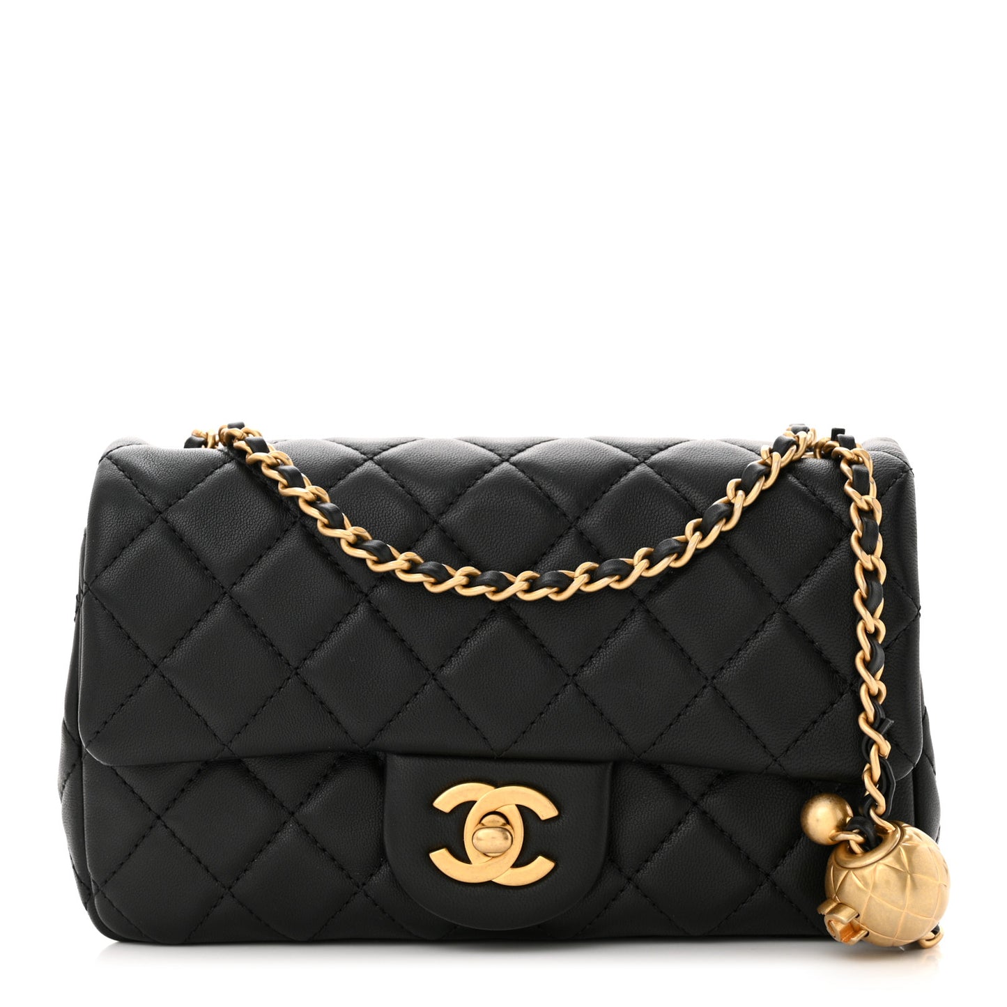 Lambskin Quilted Mini Rectangular Pearl Crush Flap Black