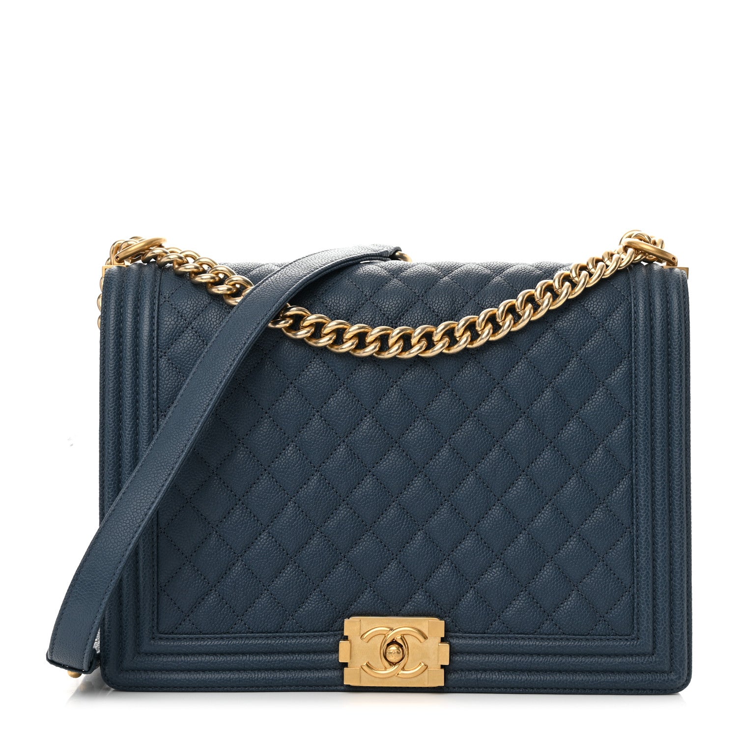 Chanel Caviar Quilted Large Boy Flap Blue 1 of 12