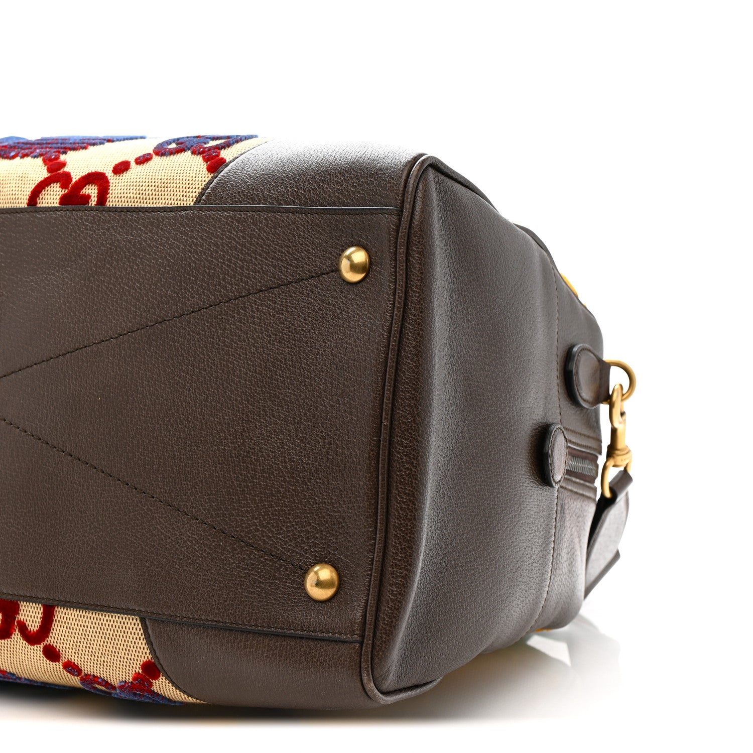 Gucci X ADIDAS Canvas Textured Dollar Calfskin Web GG Monogram Trefoil Large Bowling Bag Beige Brown Multicolor 9 of 9