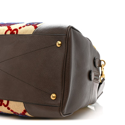 Gucci X ADIDAS Canvas Textured Dollar Calfskin Web GG Monogram Trefoil Large Bowling Bag Beige Brown Multicolor 9 of 9
