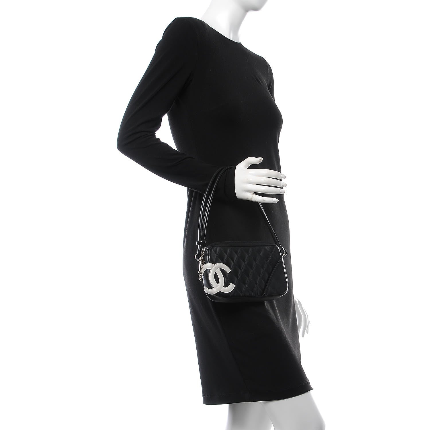 Chanel Calfskin Quilted Cambon Pochette Black White 2 of 10