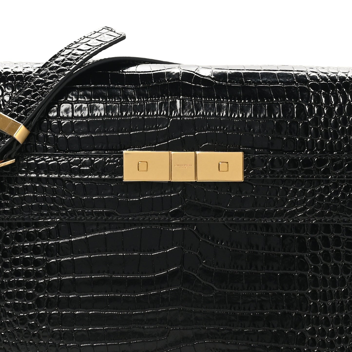 Shiny Calfskin Crocodile Embossed Manhattan Baguette Black