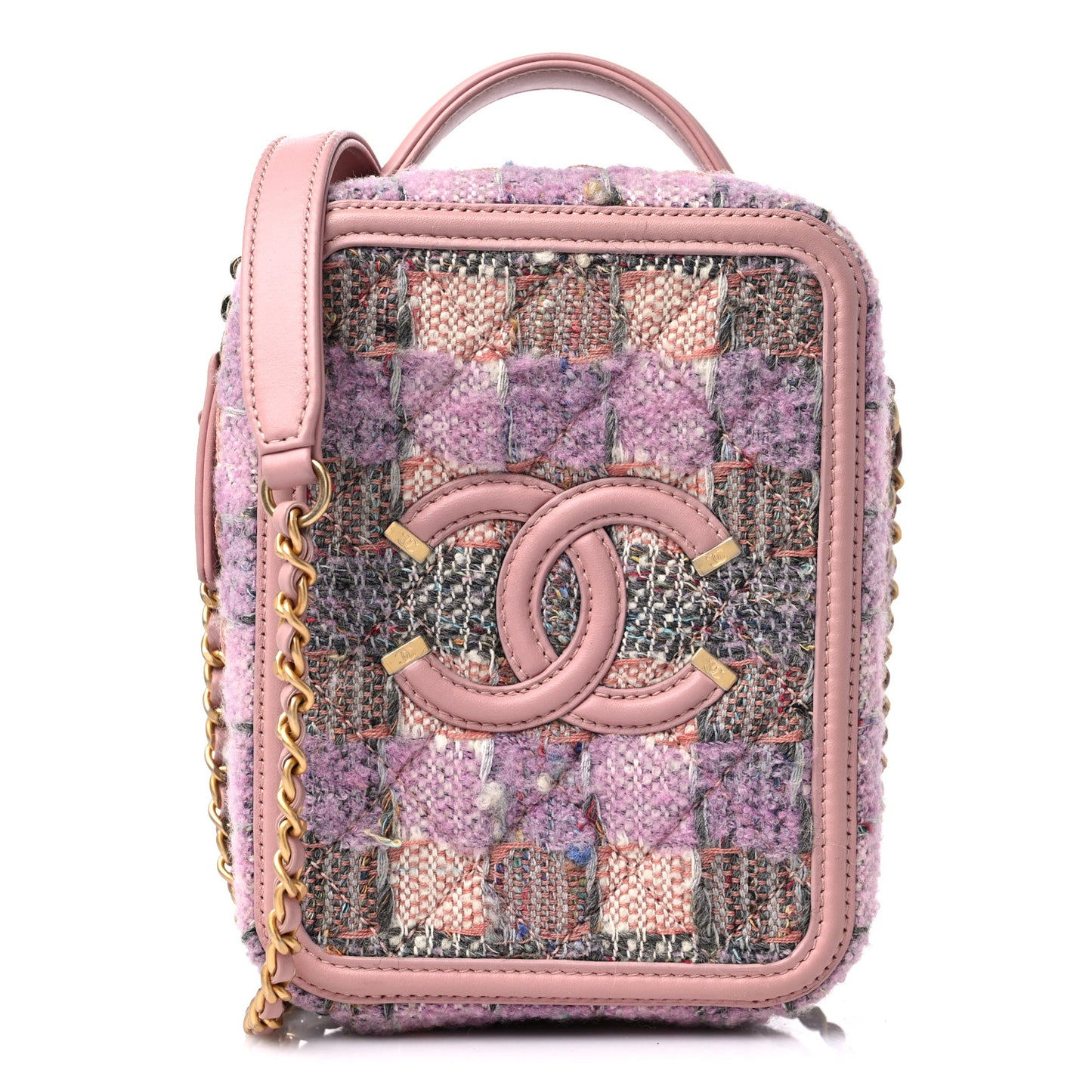 Tweed Quilted CC North South Filigree Vanity Case Pink