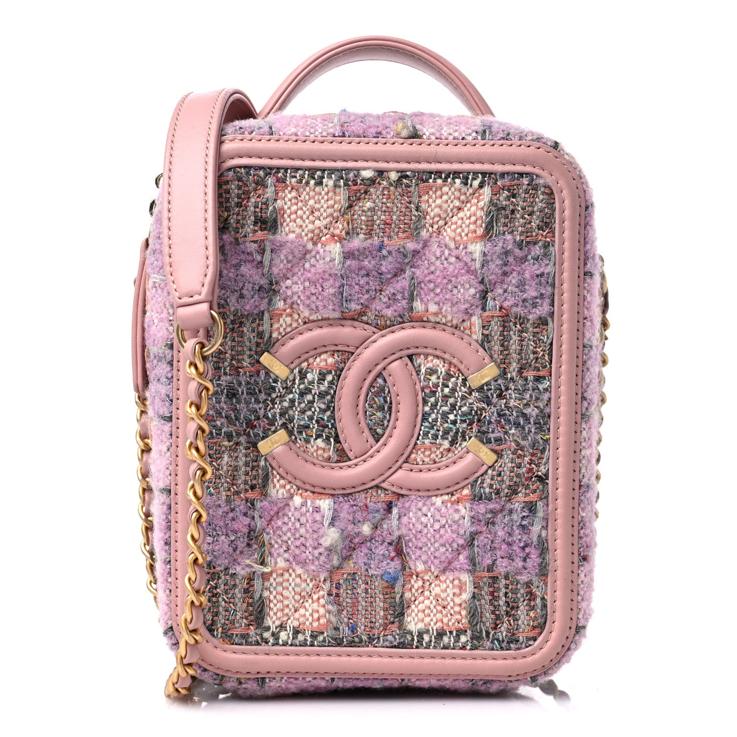 Chanel Tweed Quilted CC North South Filigree Vanity Case Pink 1 of 9