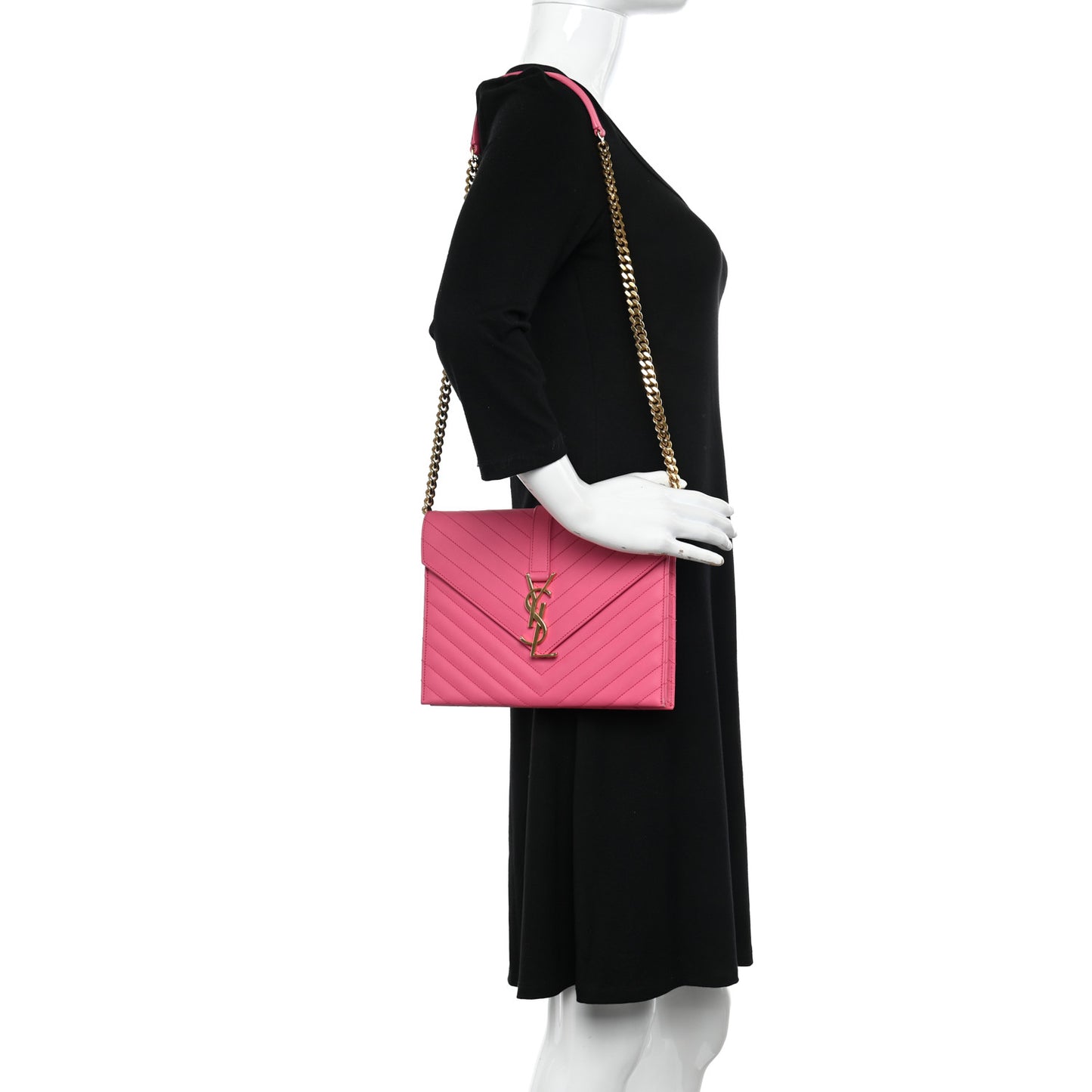 Calfskin Monogram Chevron Shoulder Bag Fuchsia