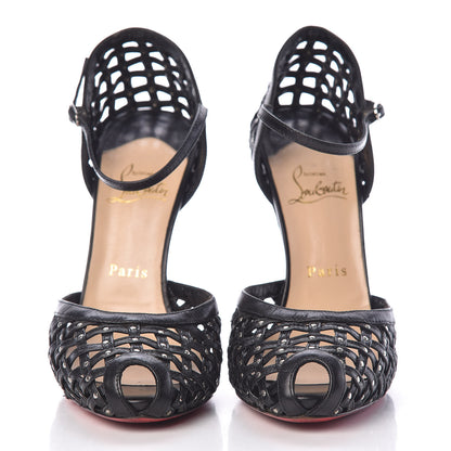Christian Louboutin Shiny Nappa Studded Woven 120 Platform Peep Toe Pumps 38.5 Black 2 of 12
