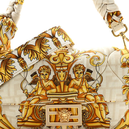 Fendi X VERSACE Silk Fendace FF Baroque Quilted Scarf Baguette White Gold 7 of 9