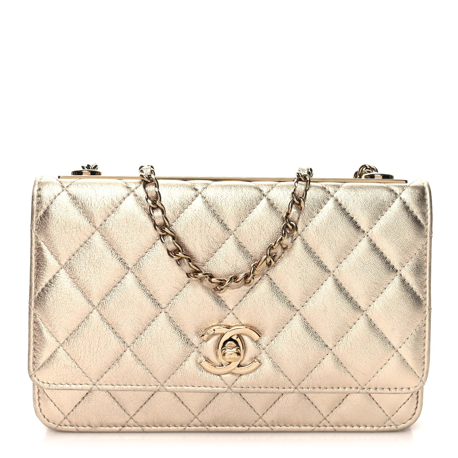 Chanel Metallic Lambskin Quilted Trendy CC Wallet On Chain WOC Gold 1 of 11