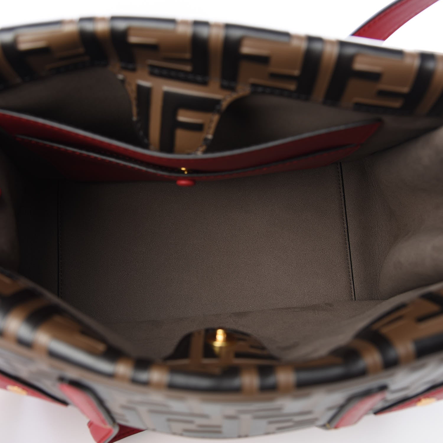 Fendi Vitello Grace Bi-Color FF 1974 Embossed Flip Tote Fragola Maya Black 8 of 16