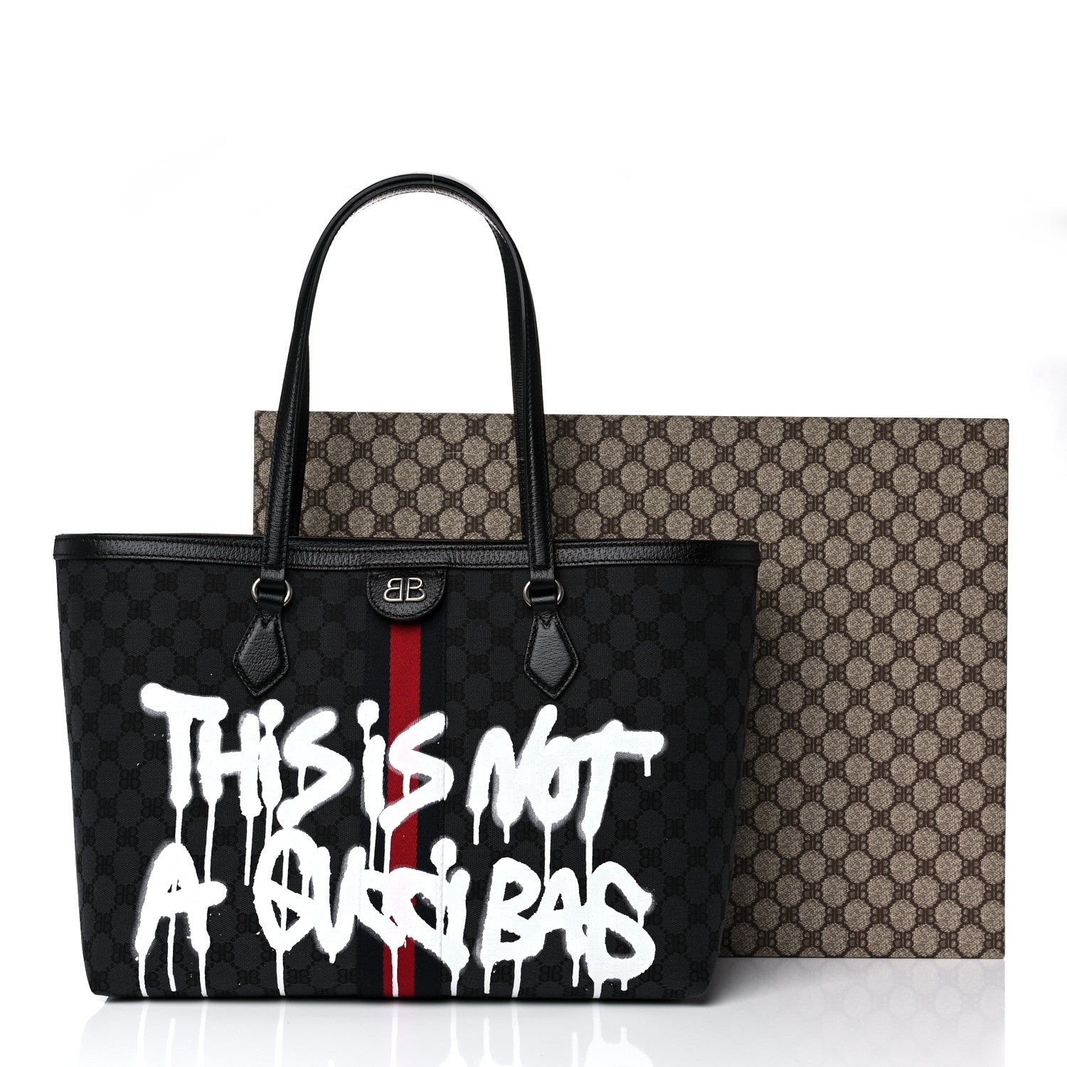 Gucci X BALENCIAGA BB Monogram Web Graffiti Medium Ophidia Shopping Tote Black 11 of 11