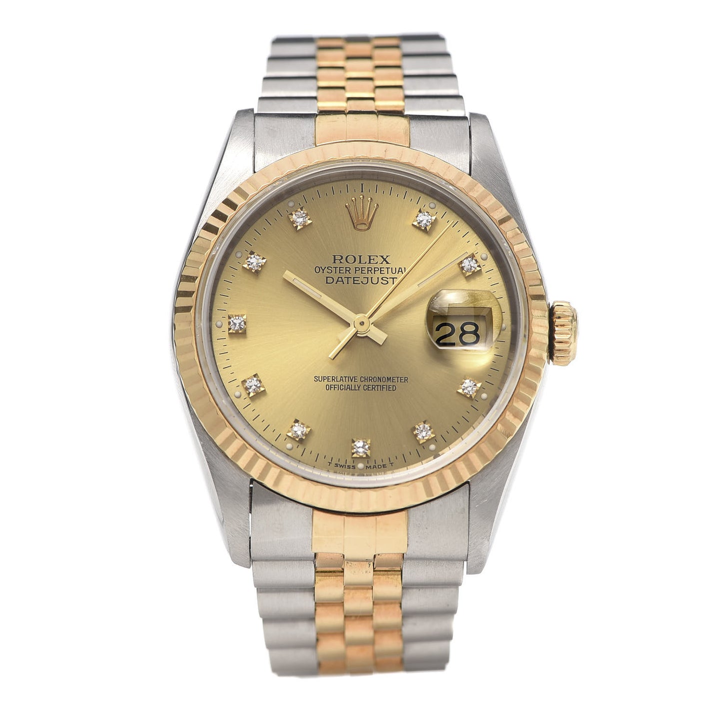 Stainless Steel 18K Yellow Gold Diamond 36mm Oyster Perpetual Datejust Watch Champagne 16233
