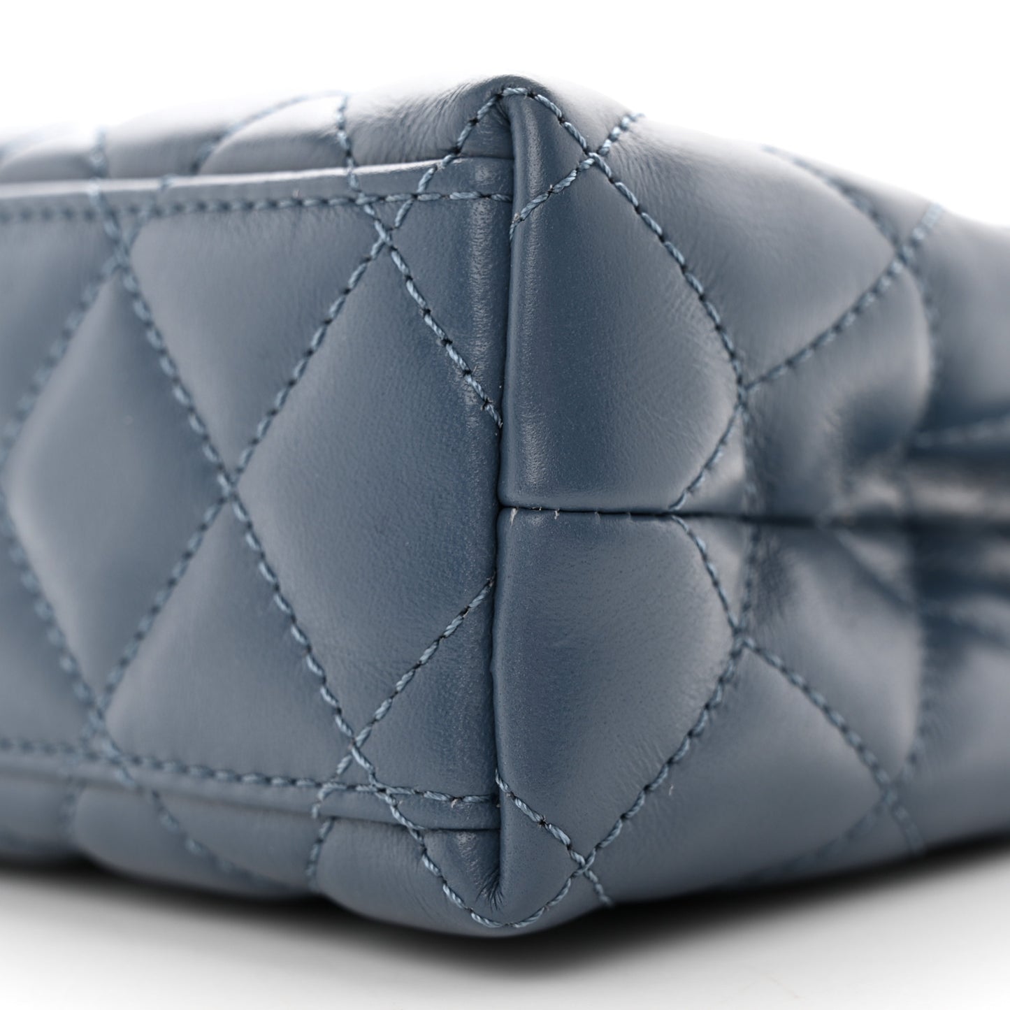 Shiny Aged Calfskin Quilted Nano Kelly Shopper Dark Blue