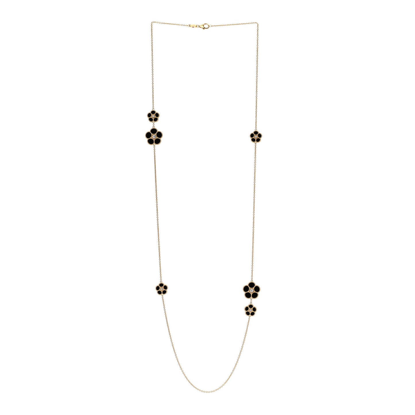 18K Yellow Gold Diamond Black Onyx Daisy Station Necklace