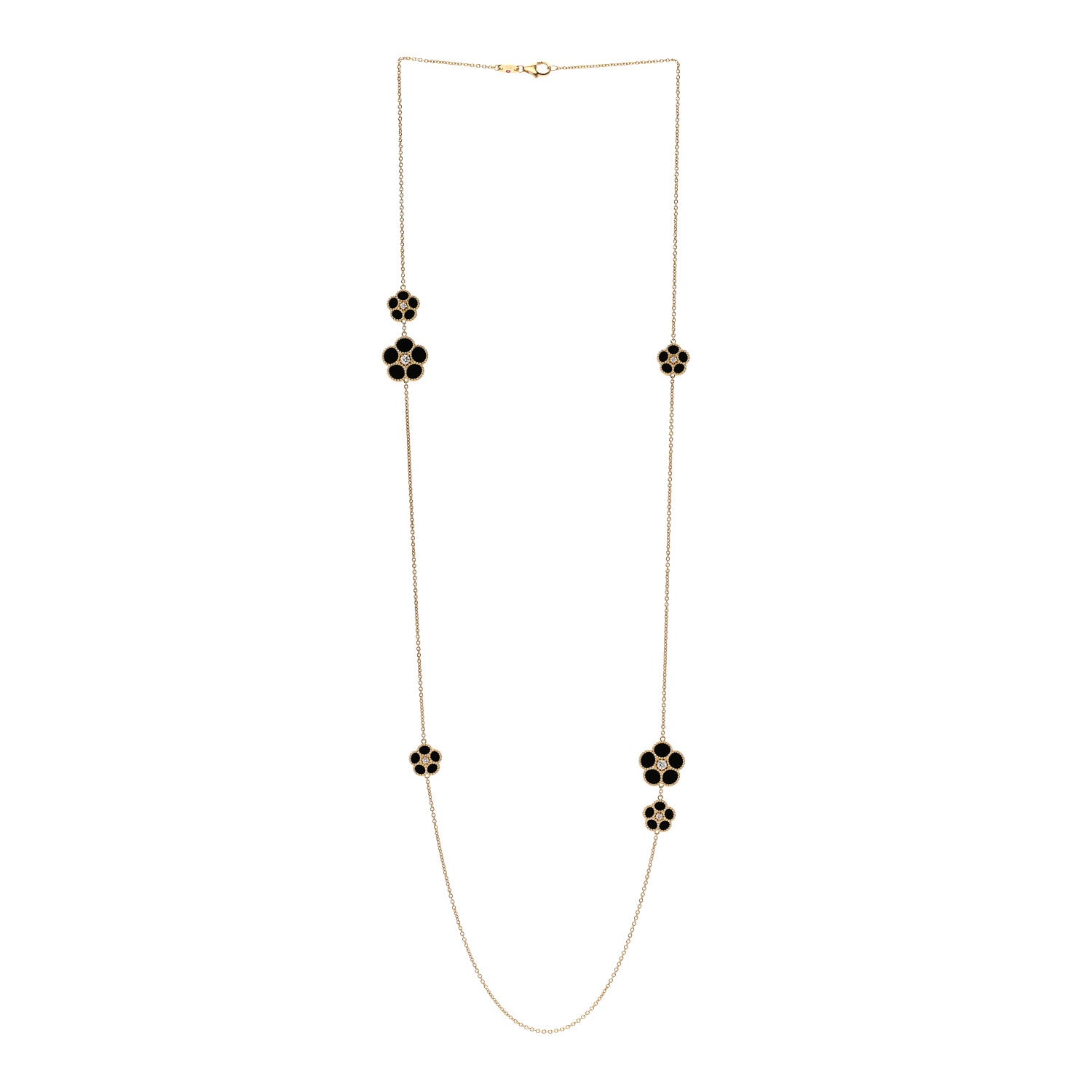 Roberto Coin 18K Yellow Gold Diamond Black Onyx Daisy Station Necklace 3 of 6