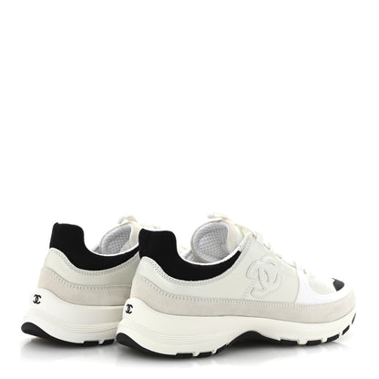 Chanel Suede Calfskin Womens CC Sneakers 37 White Black 5 of 9