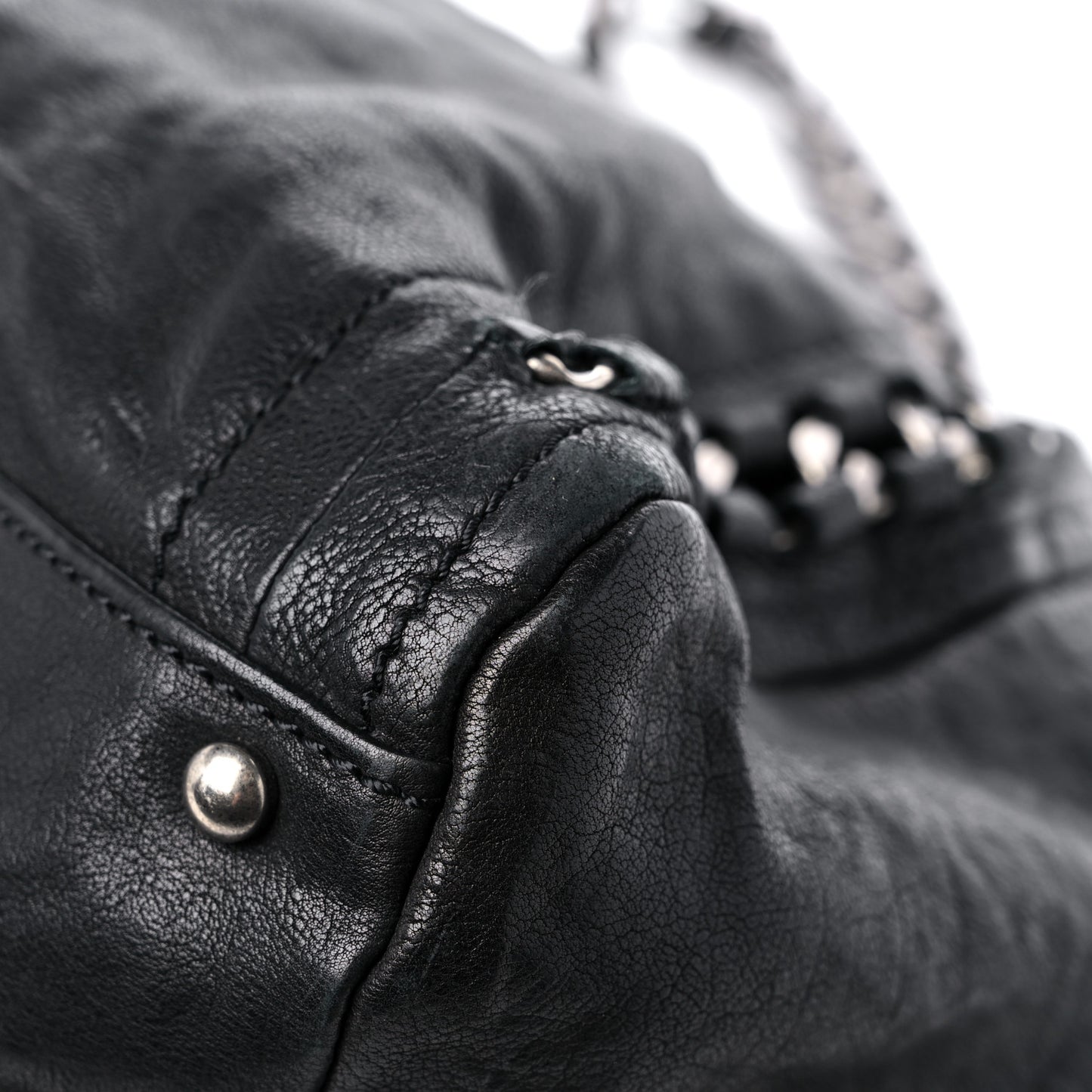 Glazed Calfskin East West Modern Chain Tote Black