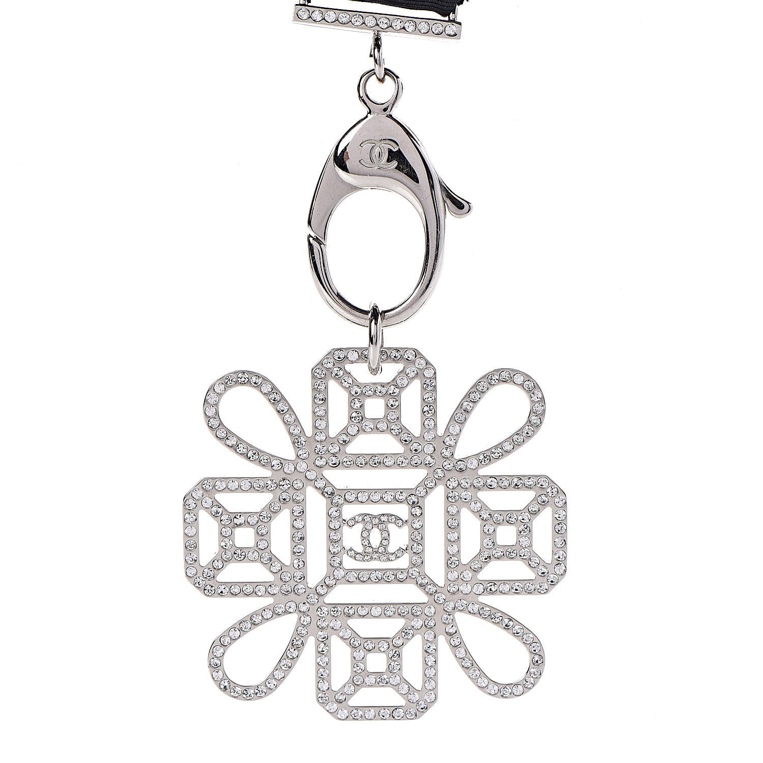 Chanel Crystal CC Cross Lanyard Necklace Black Silver 4 of 6