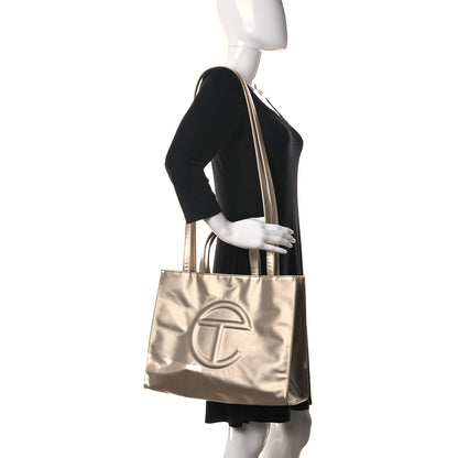 Telfar Metallic Vegan Leather Large Shopping Bag Gold 2 of 10
