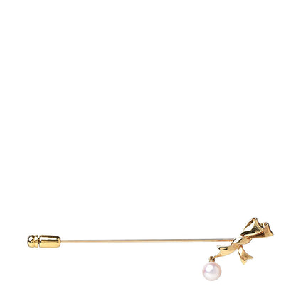 Mikimoto 18K Yellow Gold Akoya Pearl 6mm Bow Brooch 1 of 4