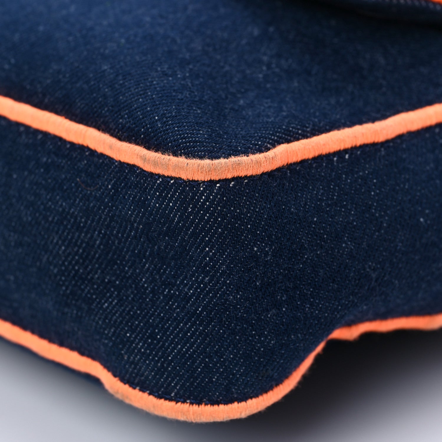 Fendi Denim Large Baguette Blue Arancio Fluo 9 of 16
