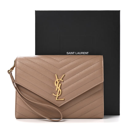 Saint Laurent Grain De Poudre Matelasse Chevron Monogram Envelope Clutch Vintage Peach 9 of 9