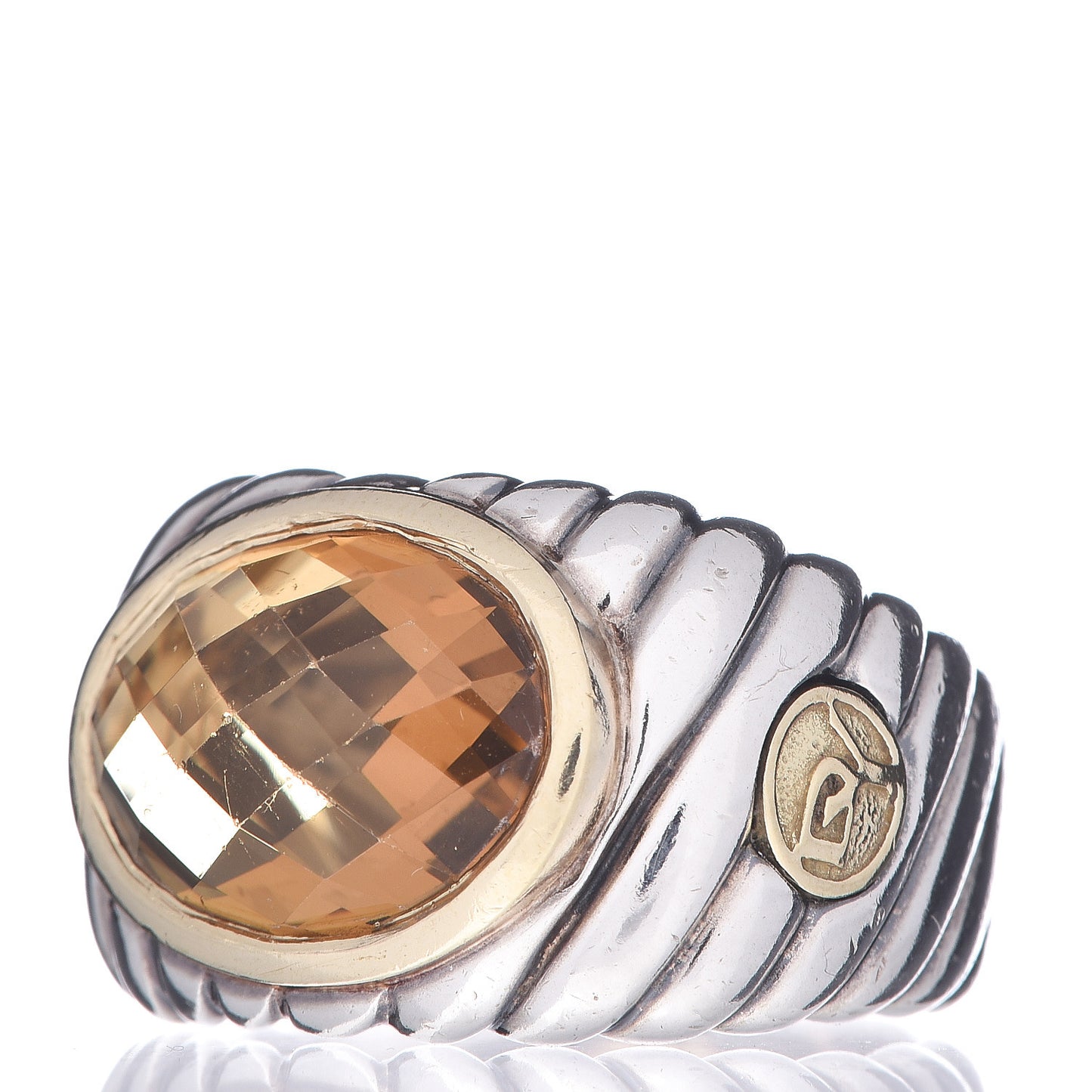 Sterling Silver 18K Yellow Gold Citrine Oval Cable Ring 53 6.5
