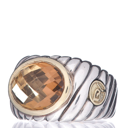 David Yurman Sterling Silver 18K Yellow Gold Citrine Oval Cable Ring 53 6.5 3 of 5
