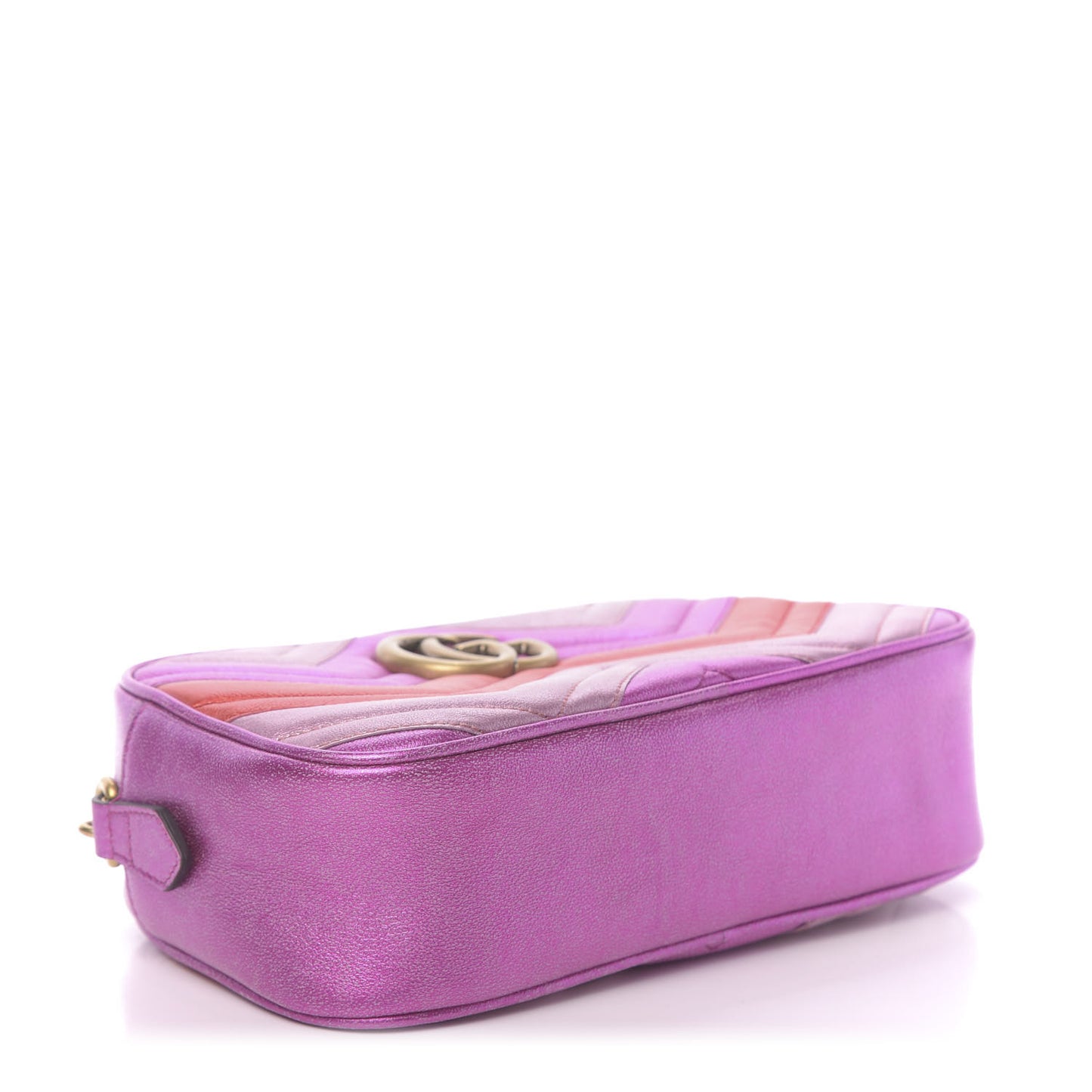 Laminated Nappa Matelasse Small GG Marmont Chain Shoulder Bag Fuxia Rosso Rosa