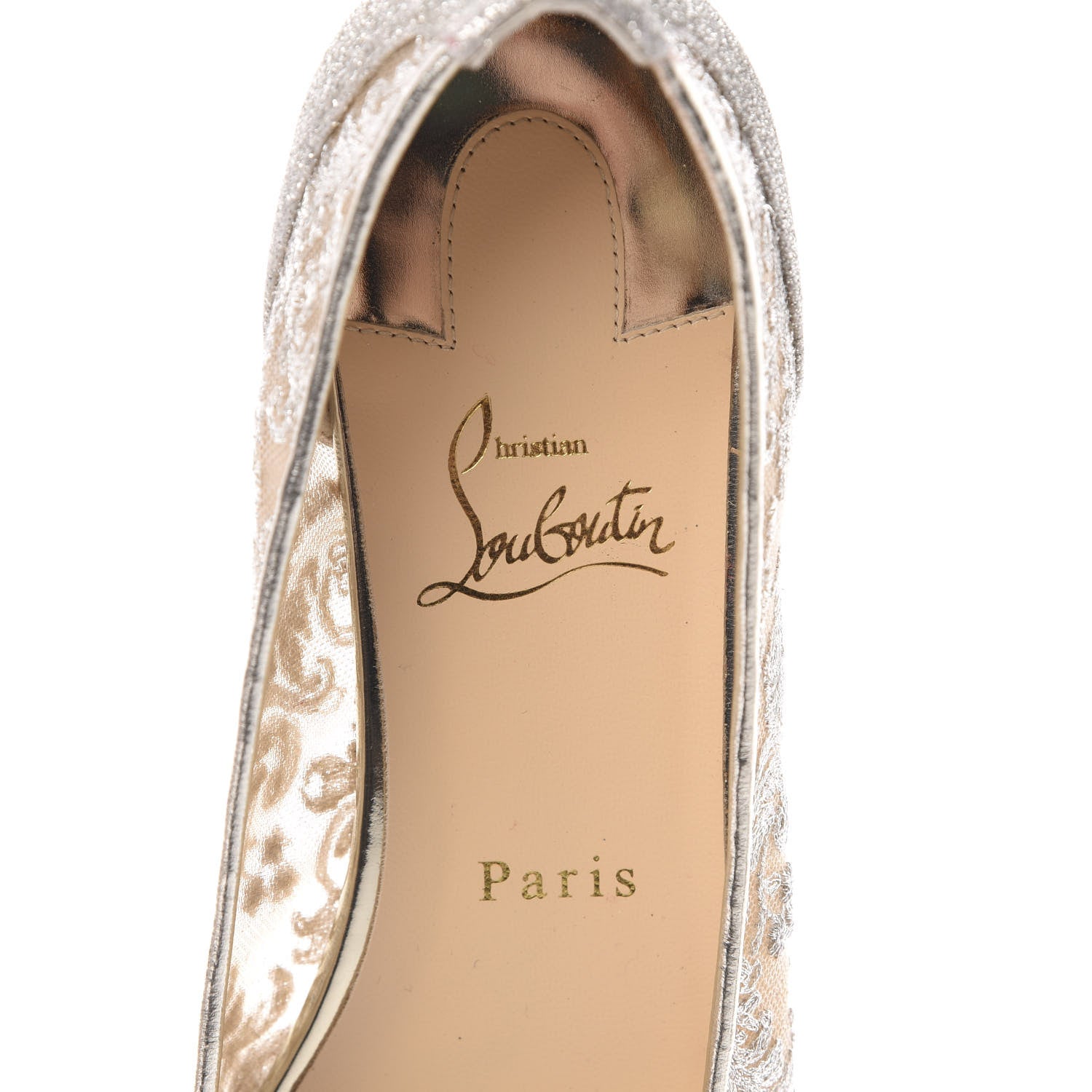 Christian Louboutin Kid Rete Lace Follies Ballerina Flat 39 Silver 7 of 9