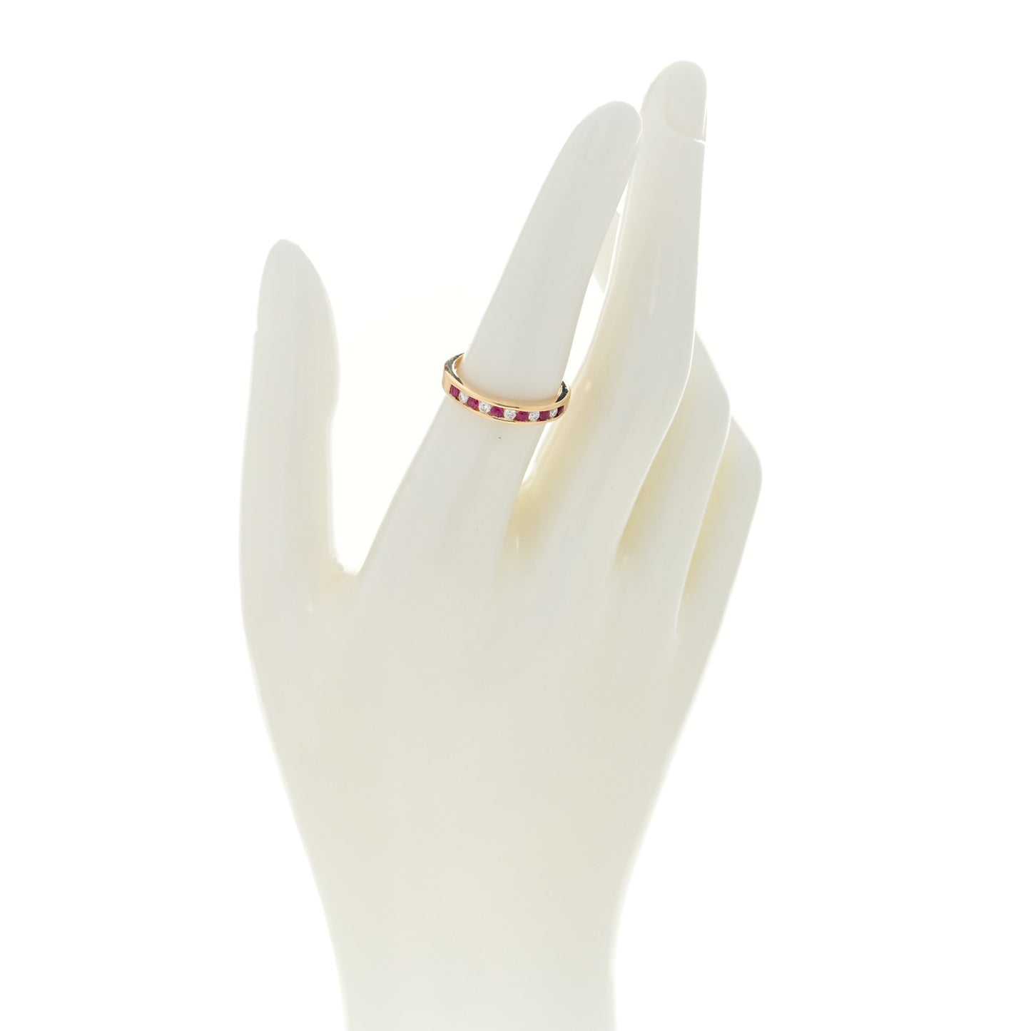 18K Yellow Gold Diamond Ruby Band Ring 53 6.5