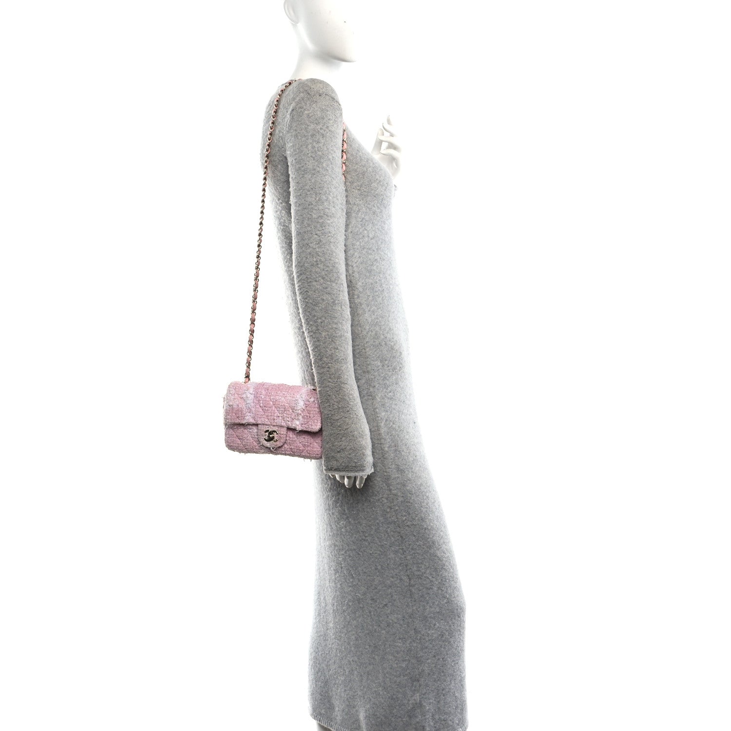 Chanel Tweed Quilted Mini Rectangular Flap Light Pink White 2 of 10