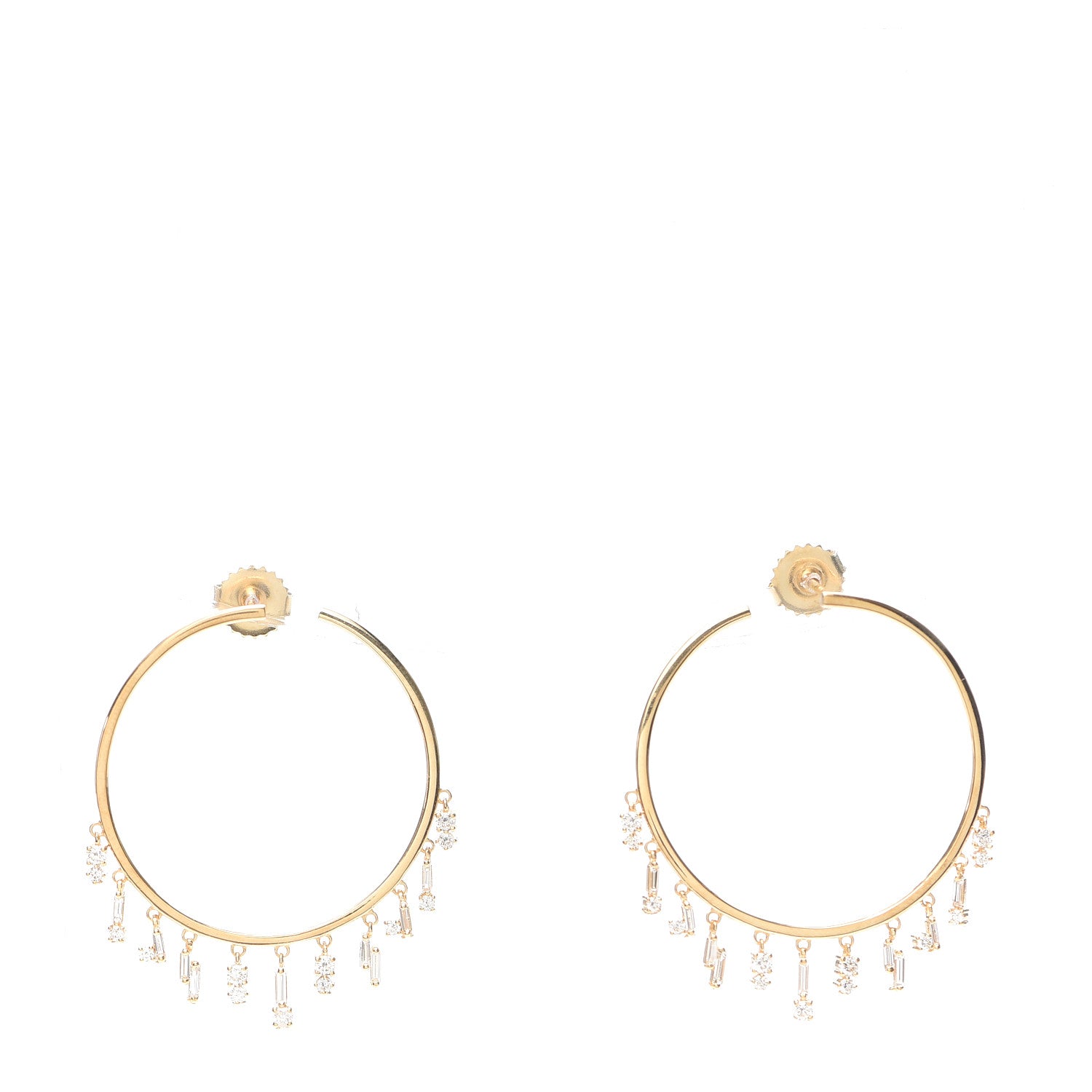 Suzanne Kalan 18K Yellow Gold Diamond Baguette Charm Hoop Earrings 1 of 4