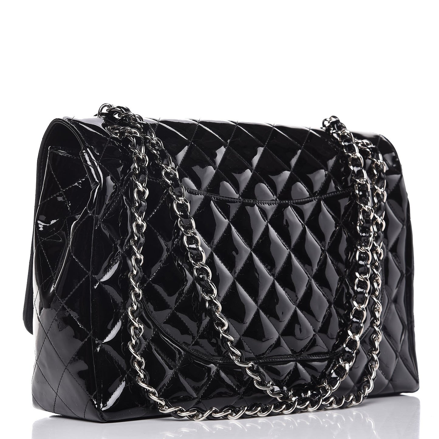 Patent Quilted Maxi Single Flap Black