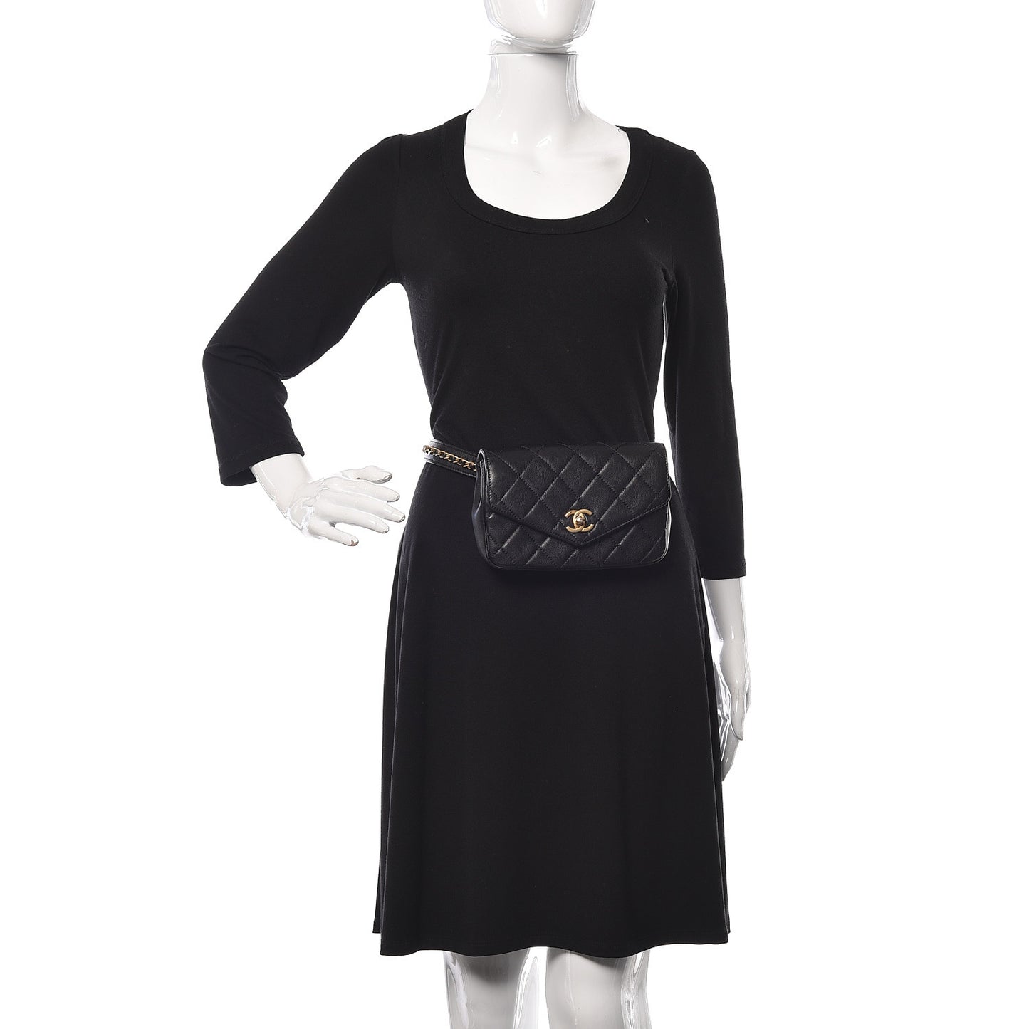Calfskin Quilted Flap Waist Bag Black