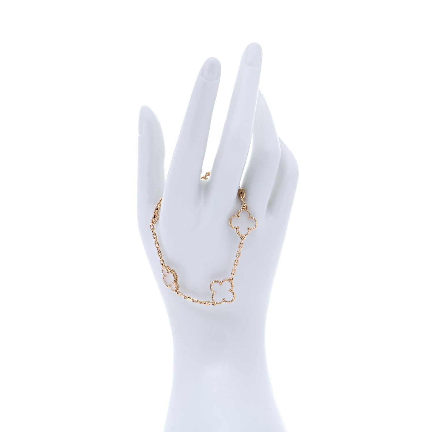Van Cleef & Arpels 18K Yellow Gold Rock Crystal 5 Motifs Vintage Alhambra Bracelet 2 of 9