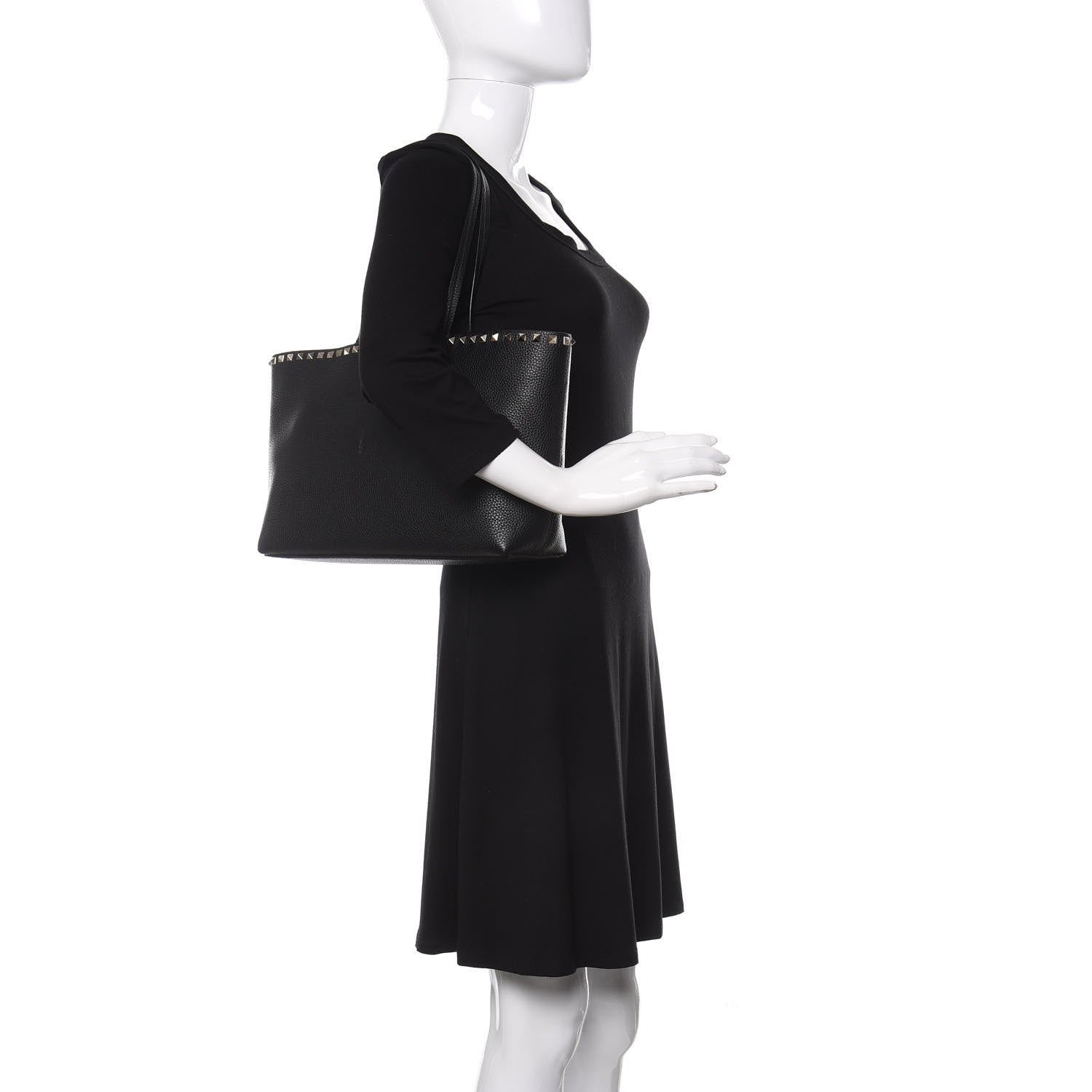 Valentino Garavani Grained Calfskin Small Rockstud Shoulder Tote Black 2 of 12