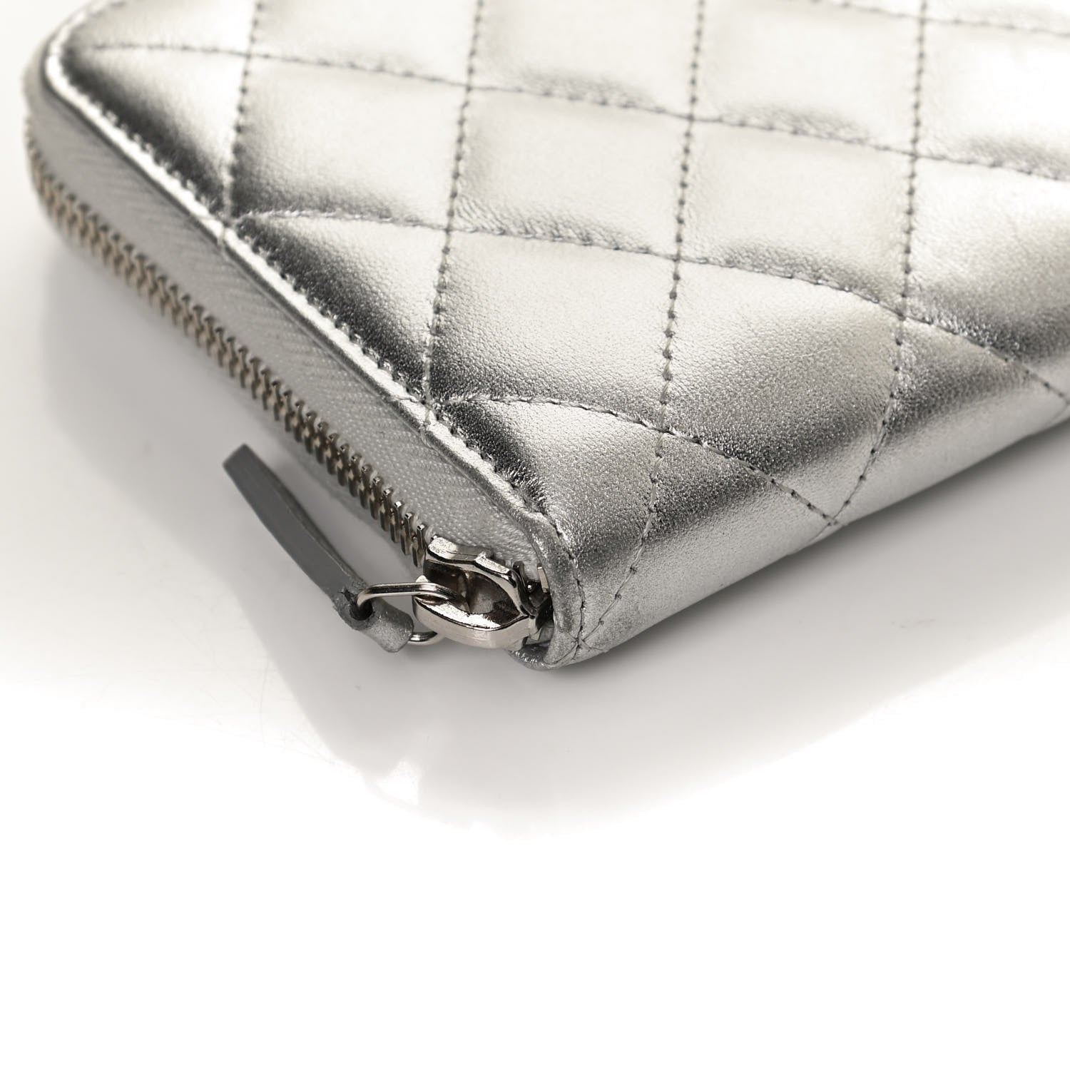 Chanel Metallic Lambskin Quilted Large Gusset Zip Around Wallet Silver 10 of 10