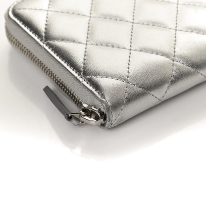 Chanel Metallic Lambskin Quilted Large Gusset Zip Around Wallet Silver 10 of 10
