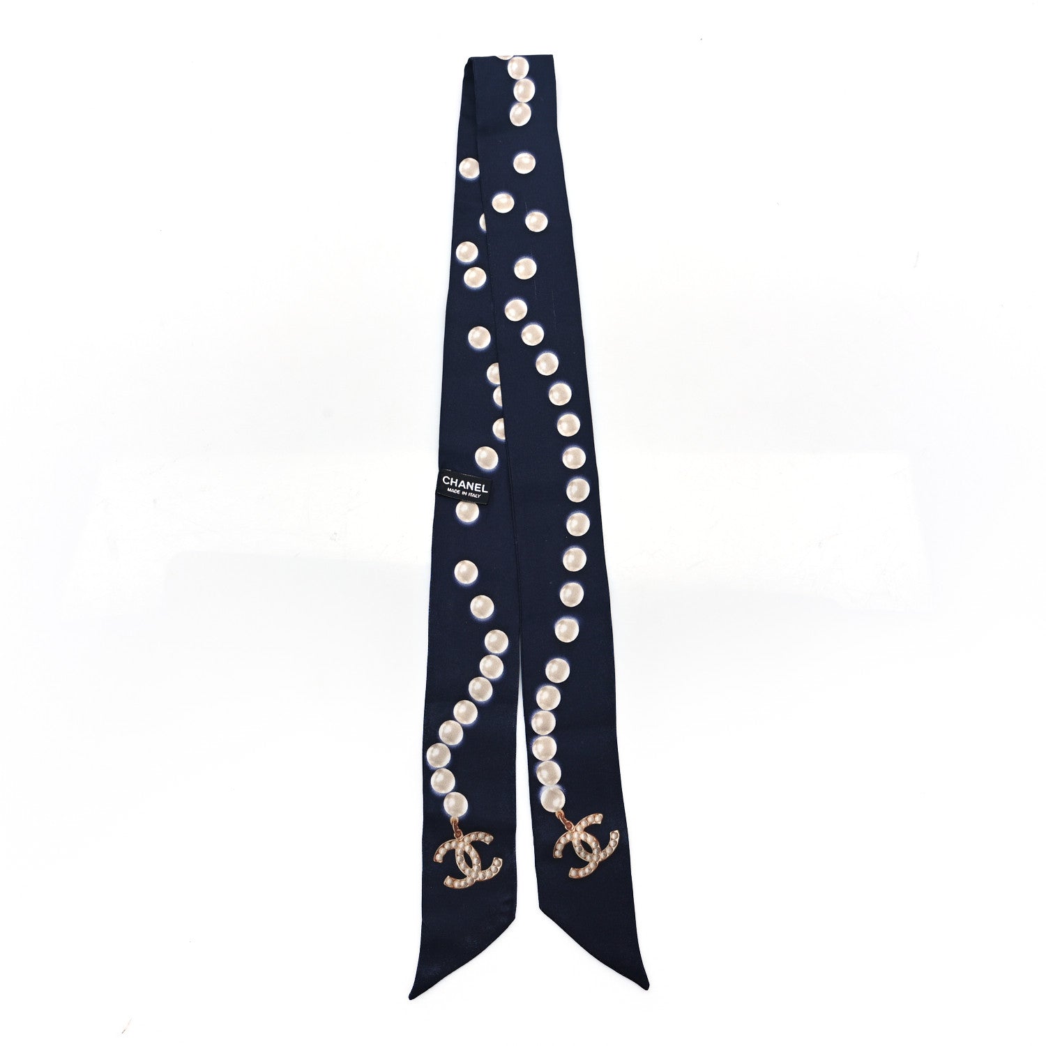 Chanel Silk Pearl CC Slim Bandeau Scarf Dark Navy 2 of 3