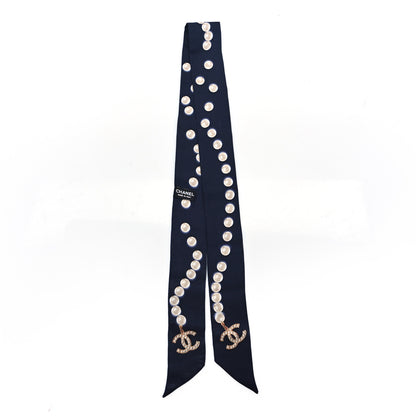 Chanel Silk Pearl CC Slim Bandeau Scarf Dark Navy 2 of 3