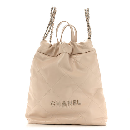 Chanel Shiny Calfskin Quilted Chanel 22 Backpack Beige 1 of 13