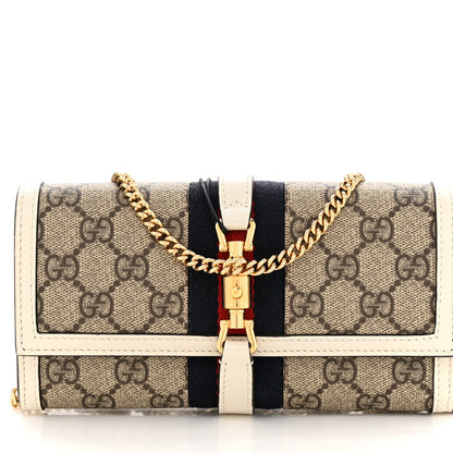 Gucci GG Supreme Monogram Textured Calfskin Web Jackie 1961 Chain Wallet Beige Ebony Mystic White 9 of 12