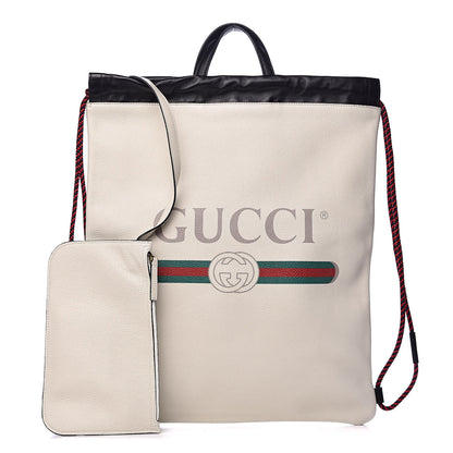 Gucci Calfskin Logo Drawstring Backpack Mystic White 1 of 11