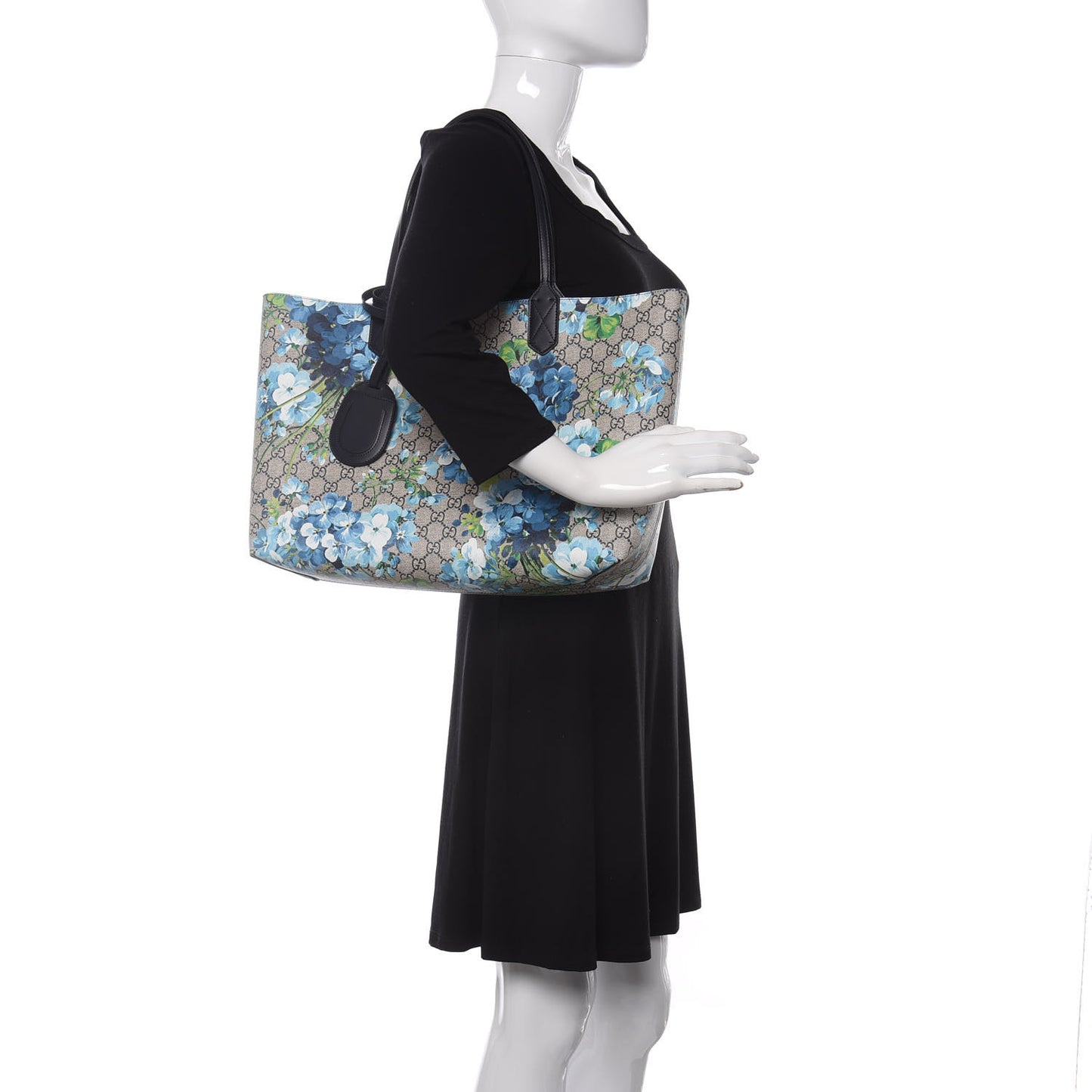 GG Supreme Monogram Blooms Medium Reversible Tote Beige Blue Navy